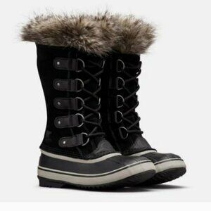 Sorel Joan Of Arc Black Suede Fur Top Waterproof Winter Snow Boots Women…